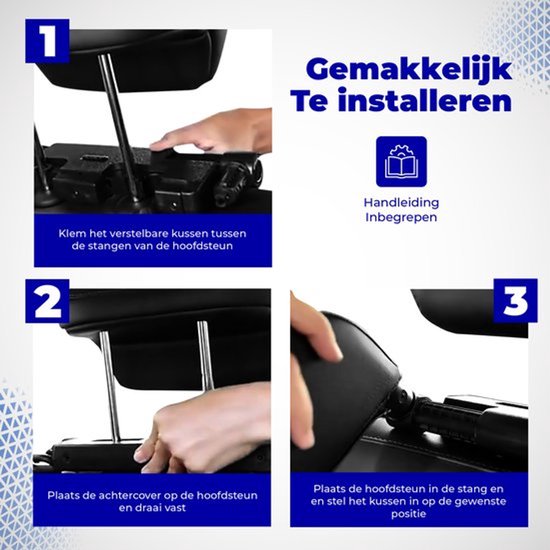 Hoofdsteun auto - Hoofdsteun kussen - Nekkussen - Neksteun wagen - Slapen in auto - Verstelbaar - Volwassen en Kinderen - Zwart - Zijhoofdsteun — afbeelding 3