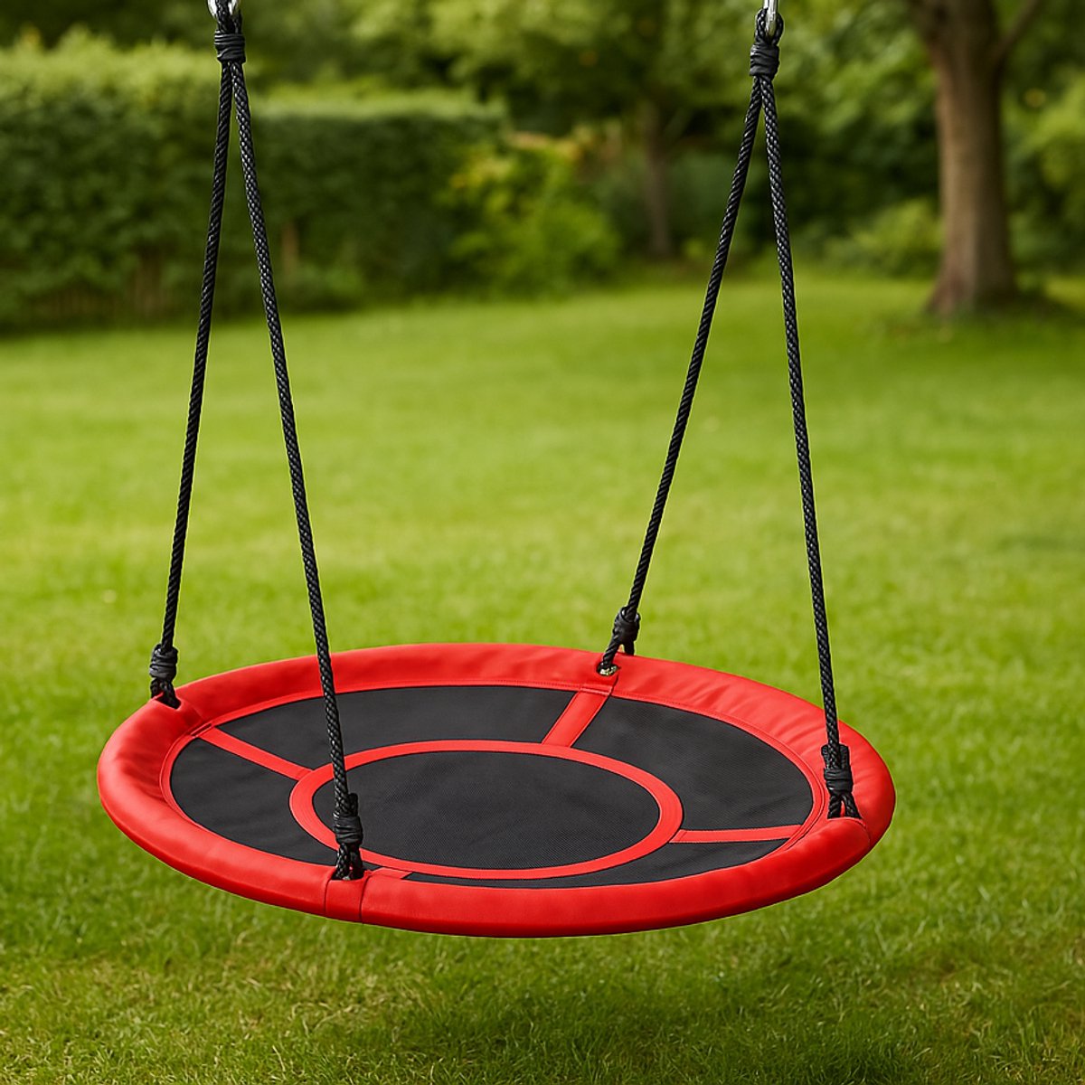 Nestschommel 110 cm – Waterbestendige Ligschommel Tot 150 KG – Boomschommel Met Schommeltouw – Schommel Buitenspeelgoed Voor Kinderen & Volwassenen- Zwart/ Rood — afbeelding 3