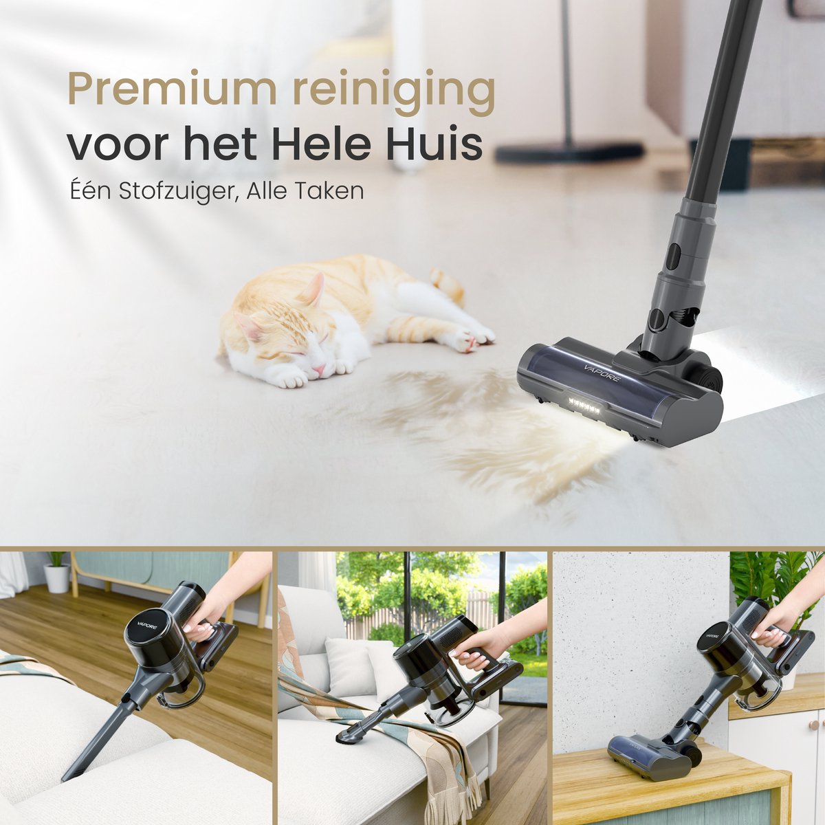 Vapore Steelstofzuiger Draadloos - 47 Minuten Accuduur - 350W - Snoerloze Stofzuiger - Stofzuiger Zonder Zak - Op Accu - Vacuum Cleaner - Kruimeldief - Draadloze Steelstofzuiger - Zwart — afbeelding 5