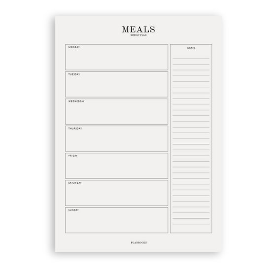 Planbooks - Planificateur de repas - Planificateur de repas - Planificateur de nutrition - Planificateur de menus hebdomadaire - Bloc-notes A4