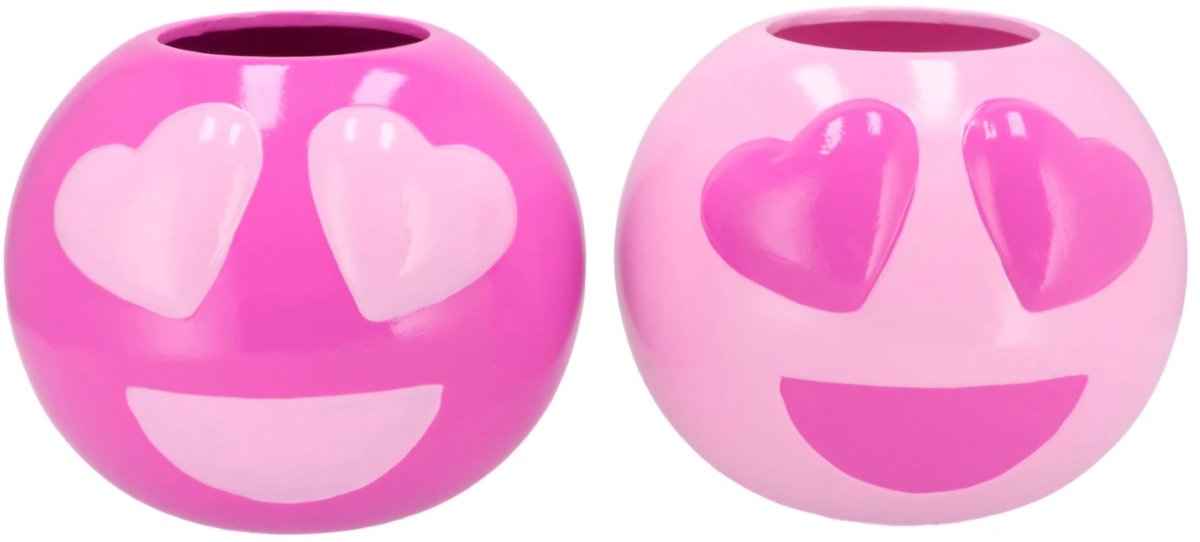 Daan-Kromhout Smiley lovely pink mix vase ass 11x11x9cm - set van 2 Roze