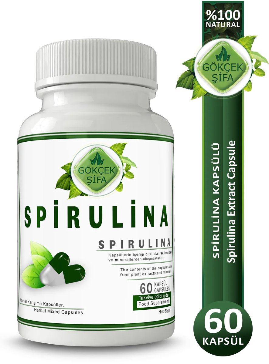Goedkoopste Spirulina Extract Capsule - 60 Capsules - Ideaal Voor Atleten - Eiwitrijk, Tot 94 Micro- en Macromineralen, Omega-3,6,9-vetzuren, Meer dan 2000 Enzymen - 1 CAPSULE 1000 MG EXTRACT - Geen Toevoegingen - 60.000 mg Kruidenextract - Beste Kwaliteit