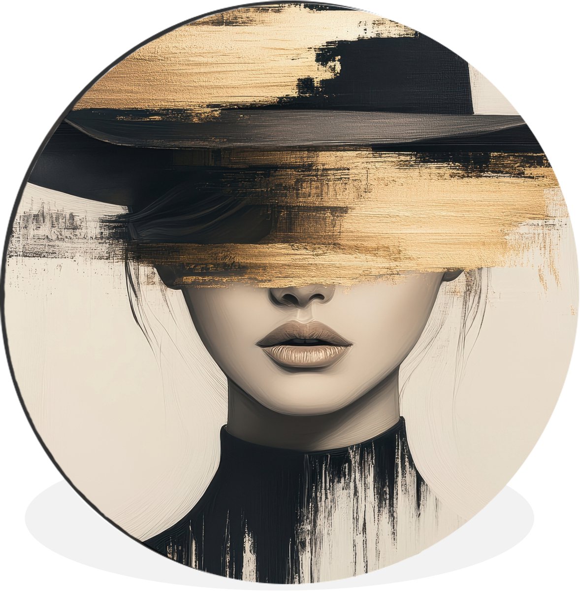WallCircle - Wandcirkel - Muurcirkel - Vrouw - Hoed - Verf - Aluminium - Dibond - 120x120 cm - Binnen en Buiten XXL