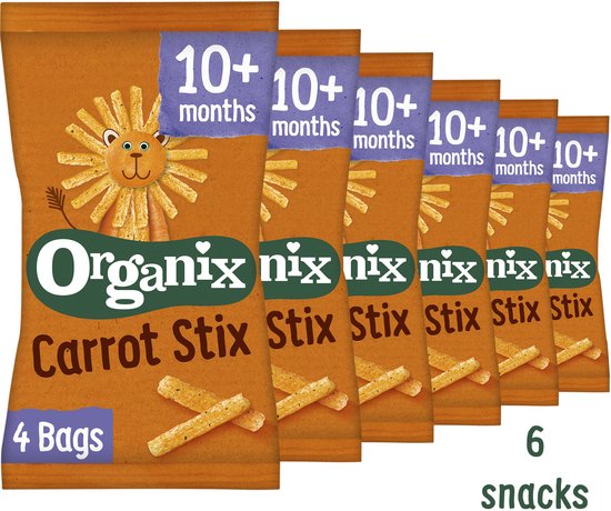 Organix Wortel Knabbels 10+ maanden - Babymaaltijd - Snack - 6 zakjes (4 x 15g) - Voordeelverpakking