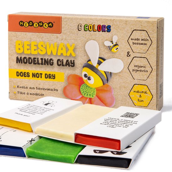 Medenka® Bijenwas modelleerklei – 240g - Natuurlijke & Milieuvriendelijke Klei - Zachte en Herbruikbare Speelklei voor Creatief Spelen - Handgemaakt van Pure Bijenwas
