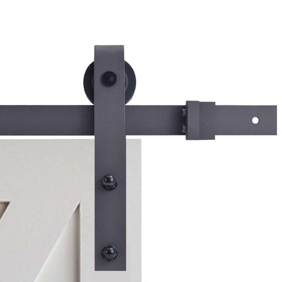 CCJH Schuifdeursysteem Schuifdeurbeslag Schuifdeur Systeem Loftdeur Looprail Schuifdeur Set, Complete set met Hangrollen - 211cm/7ft Railsysteem mat Zwart