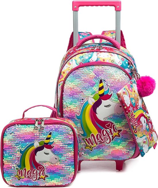 S&Dshopline® Cartable à roulettes, pour fille, cartable primaire