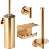 Ragnal Toiletaccessoireset Goud – 4-delig Luxe RVS Toilet Set – Geborsteld Goud – Wandmontage – Inclusief Toiletborstel, Toiletrolhouder, Reserverolhouder & Handdoekhaak