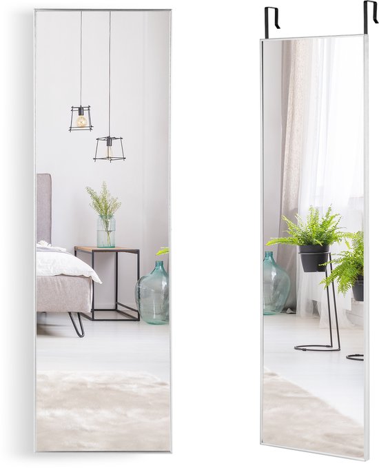 COSTWAY 37 x 120 cm full-body spiegel met in hoogte verstelbare hanghaken, wandspiegel, deurspiegel, hangspiegel, spiegel voor slaapkamer, woonkamer en entrée