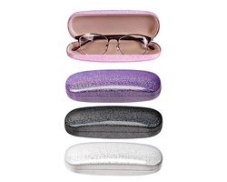 Brillenkoker - 4 Stuks - Hardcase - Universeel - Brillendoos - Brillenhoes - Brillenetui - Fluwelen Binnenvoering - Brillendoos Dames Heren - Eyeglass Case for Sunglasses and Eyeglasses - Hard Shell Brillendoos - Zwart/Wit/Roze/Paars