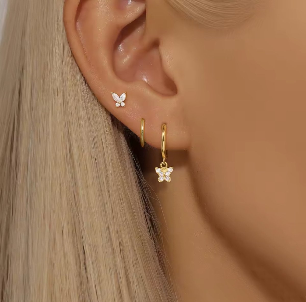 Twinkle Vlinder Oorbellen Set met Zirkonia Stenen - 18k Verguld Dames Oorbellen - 925 Sterling Zilver - Dames Sieraden