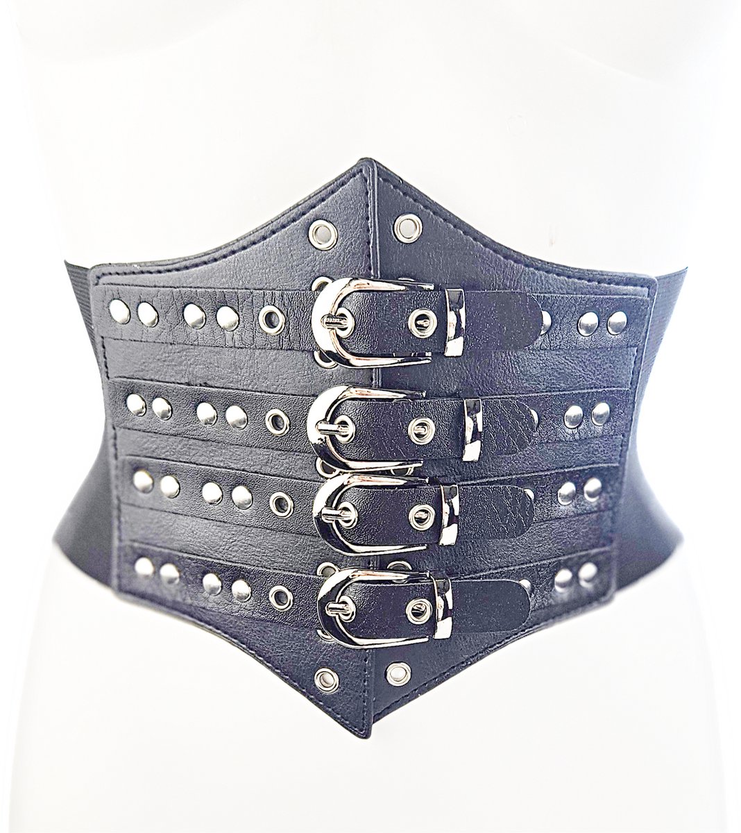 BamBella ® - Corset Riem Maat XXXL - Mode Body Gothic Goth taille riem zwart nepleer met vetersluiting Verstelbaar korset belt