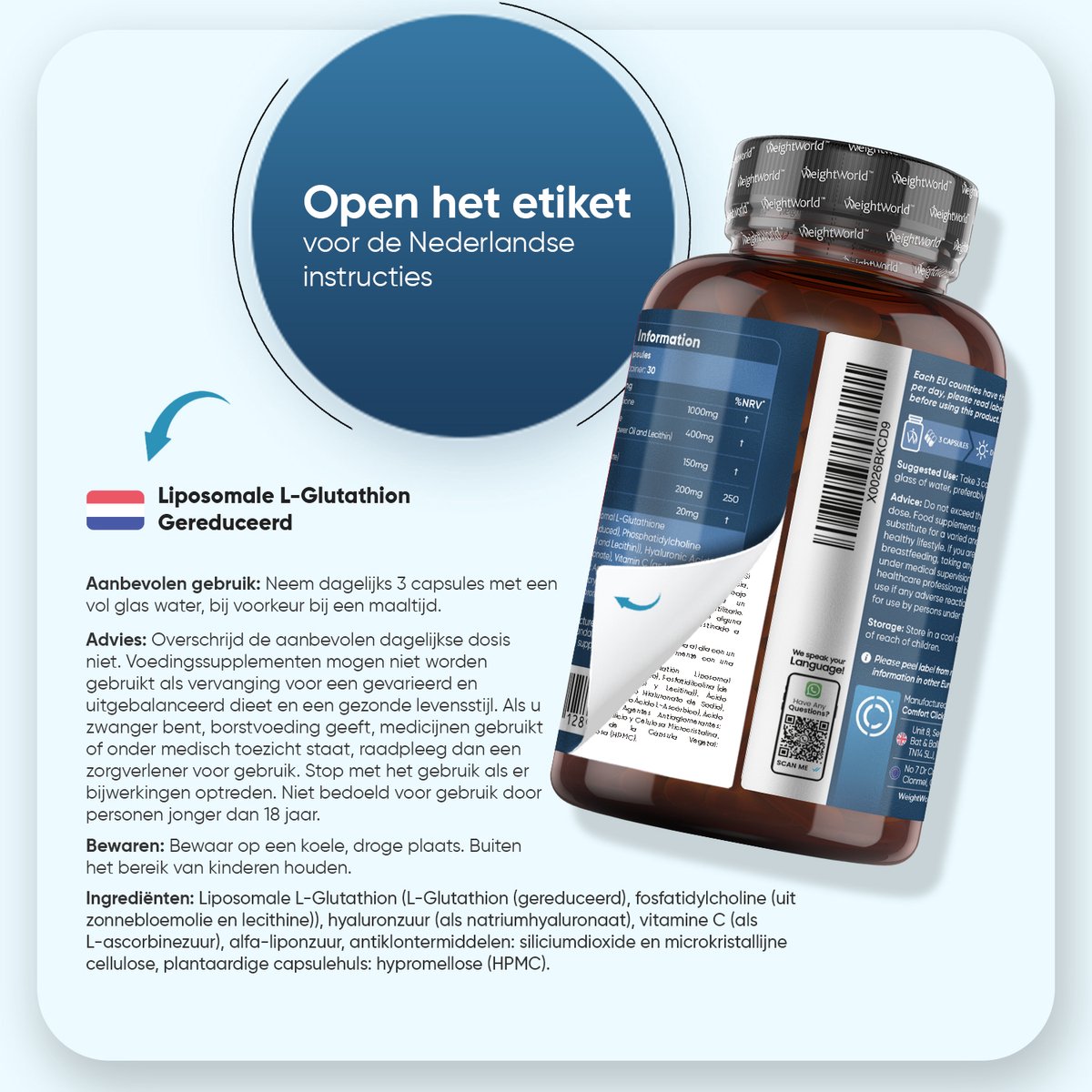 weightworld liposomal glutathione WeightWorld Liposomale Glutathione capsules - 1000 mg gereduceerd L- glutathione - Met