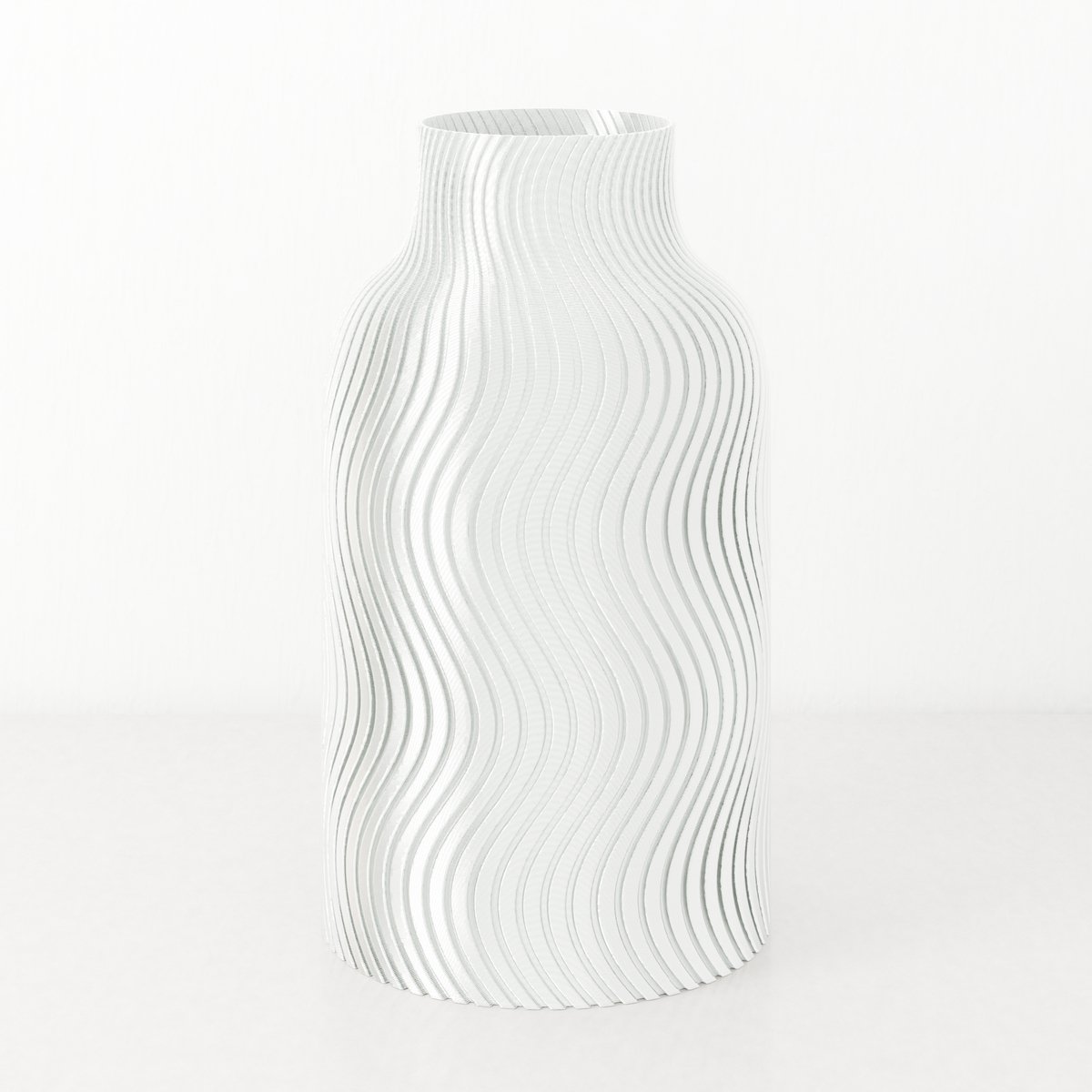 Fleuriek Vaas - Glanzend Wit - H40cm - Japandi - Wavy patroon vaas - Design vaas van bio kunststof - Tafeldecoratie