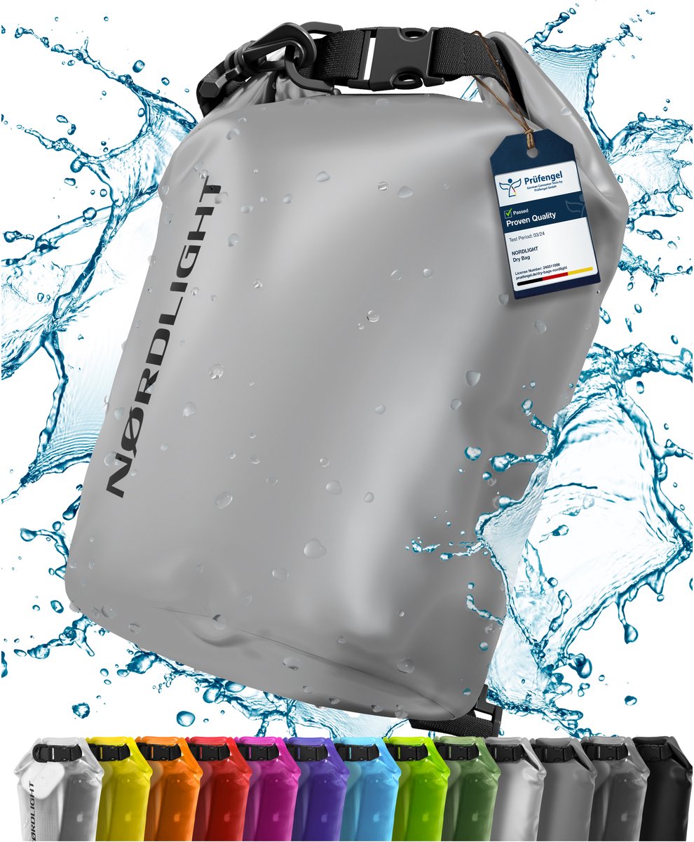 NORDLIGHT Dry Bag en Waterdichte Tas - (2L, Antraciet) Waterdichte verpakkingstas met rolsluiting | Zwemmen, strand, kanoën, staand peddelen, duiken