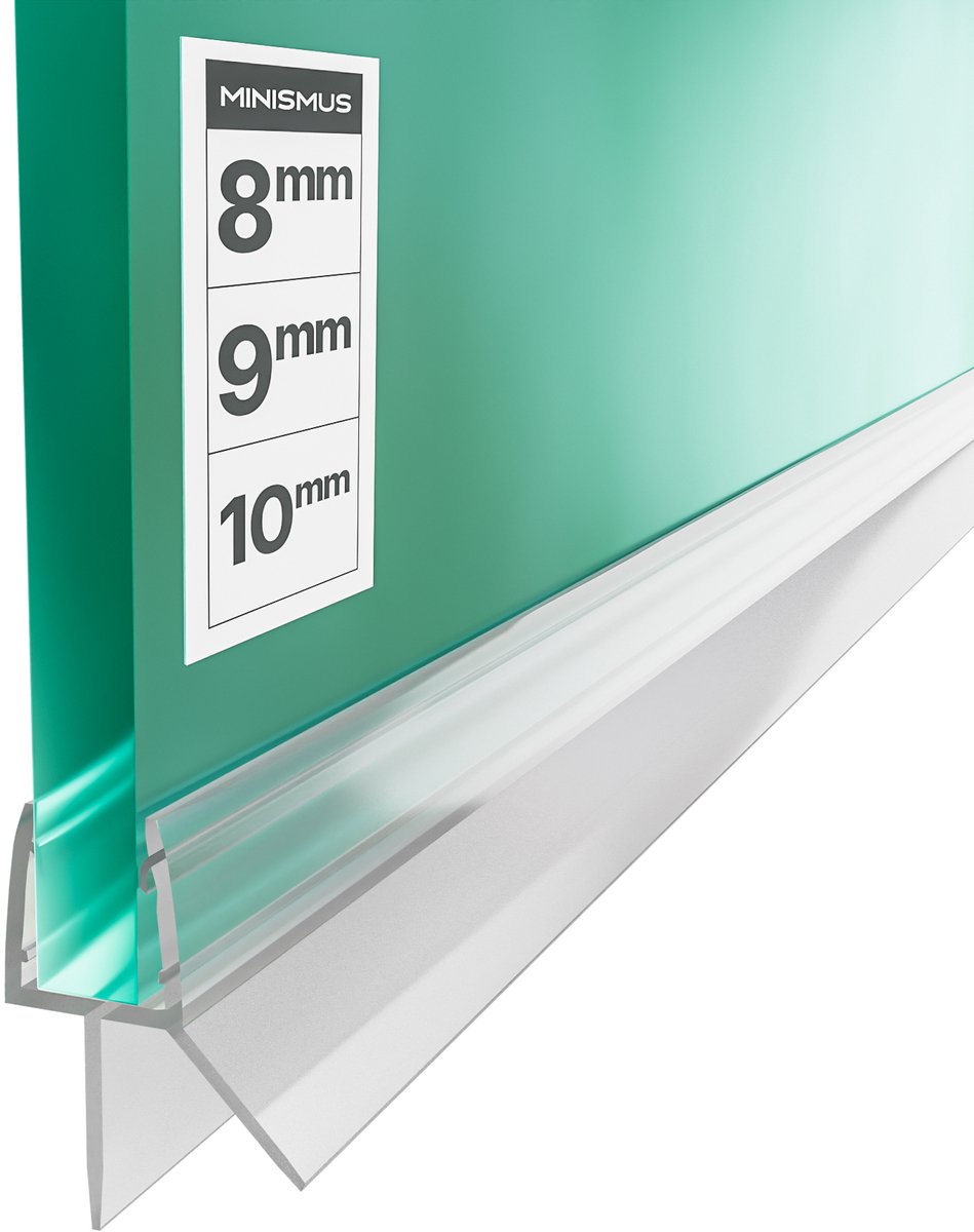 Minismus Douchedeurafdichting met Waterkering 8-10 mm (2 Strips van 100 cm, Makkelijk Inkortbaar) - Waterstopper Geschikt voor glas van 8 tot 10 mm - Douchestrip - Douchedorpel Lekstrip voor Horizontale bevestiging