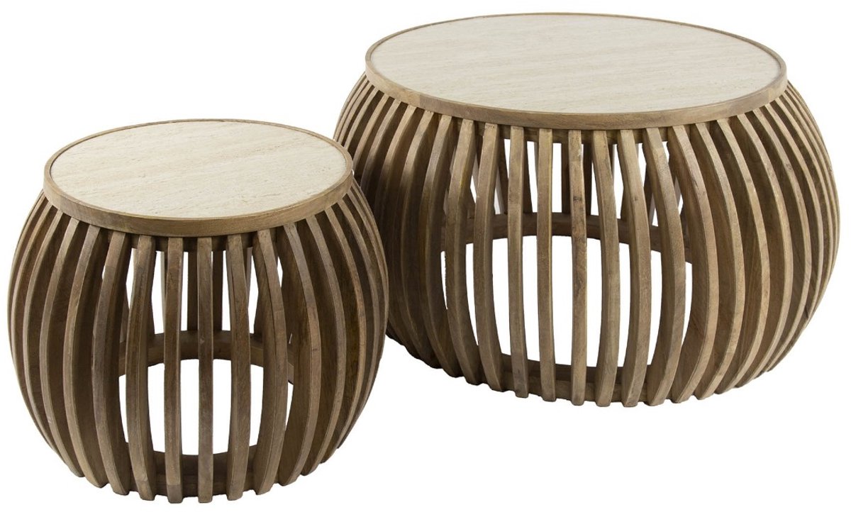 AnLi Style Salontafel set/2 curve Nuovo travertin Naturel