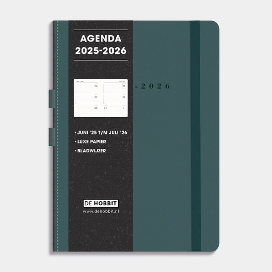Hobbit - Luxe Schoolagenda 2025-2026 - 1 week op 2 pagina's - Harde Kaft - Met Pennenlus - Agenda A5 (14,8 x 21 cm) - Suèdelook Petrolblauw