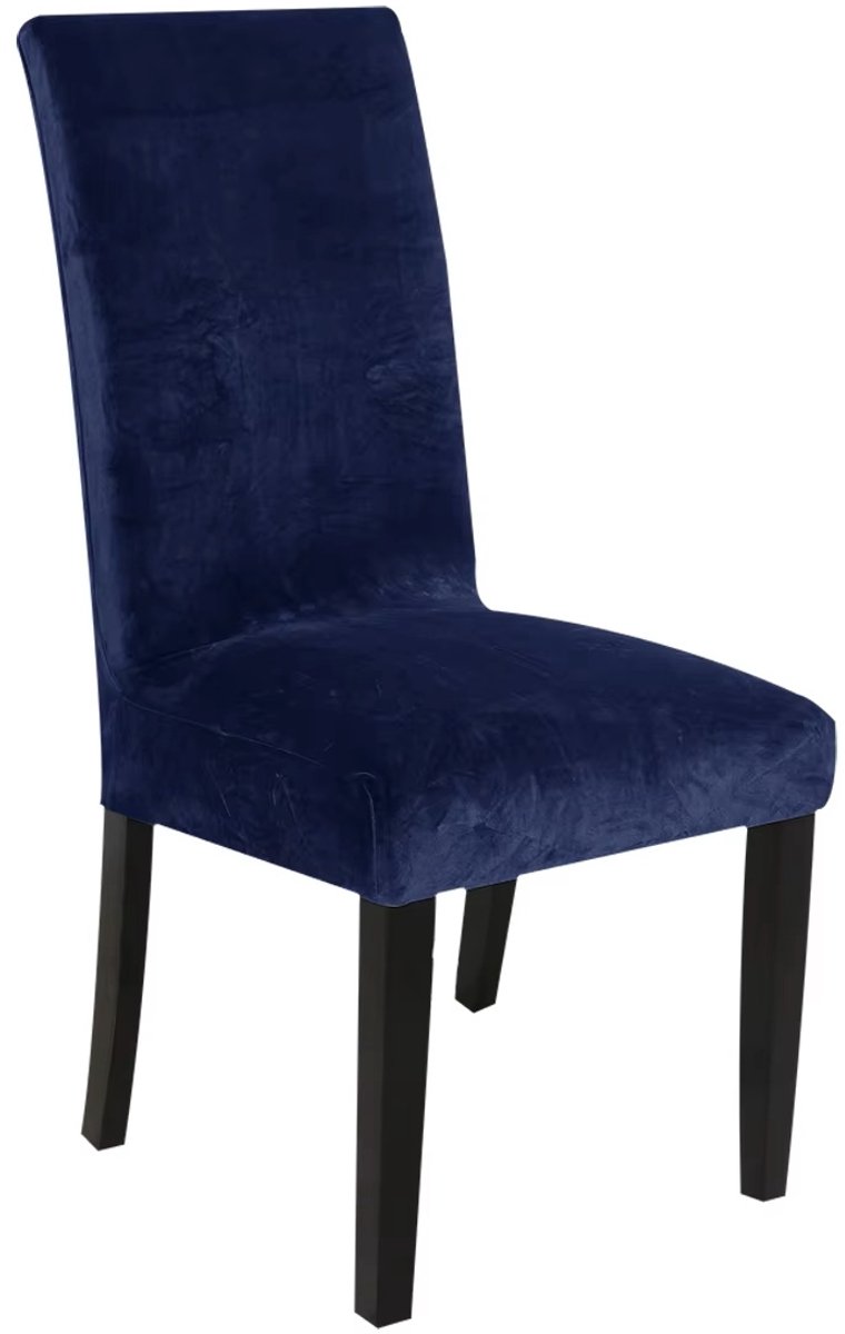 Hilvard Stoelhoes - Stoelhoezen eetkamerstoelen - Velvet - Stretch - Donkerblauw