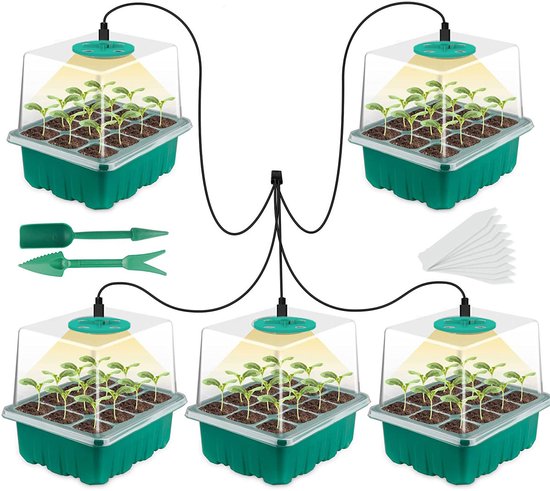 Kweekbak Starterset - Hoge Vochtigheidskap - Intelligente Timer & LED Plantengroei Lamp - Verstelbare Ventilatie - Binnen Tuinieren - Transparant - 1 Set