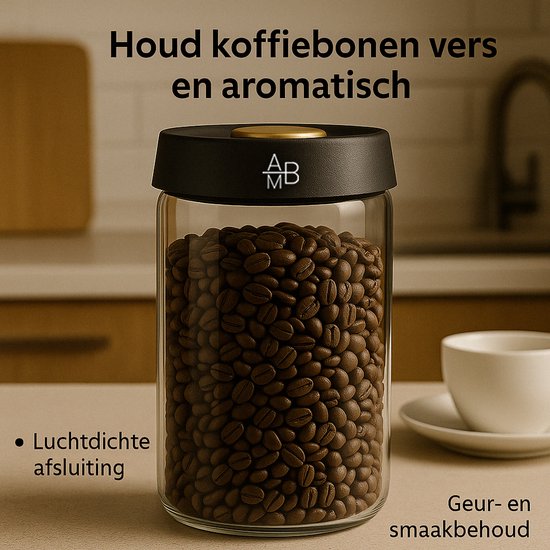 Adore Maison Barista Vacuüm Bewaarpot 500ml – Luchtdichte Koffiebonen Opslag Pot van Borosilicaatglas – Versheidsbehoud en Vochtbestendig