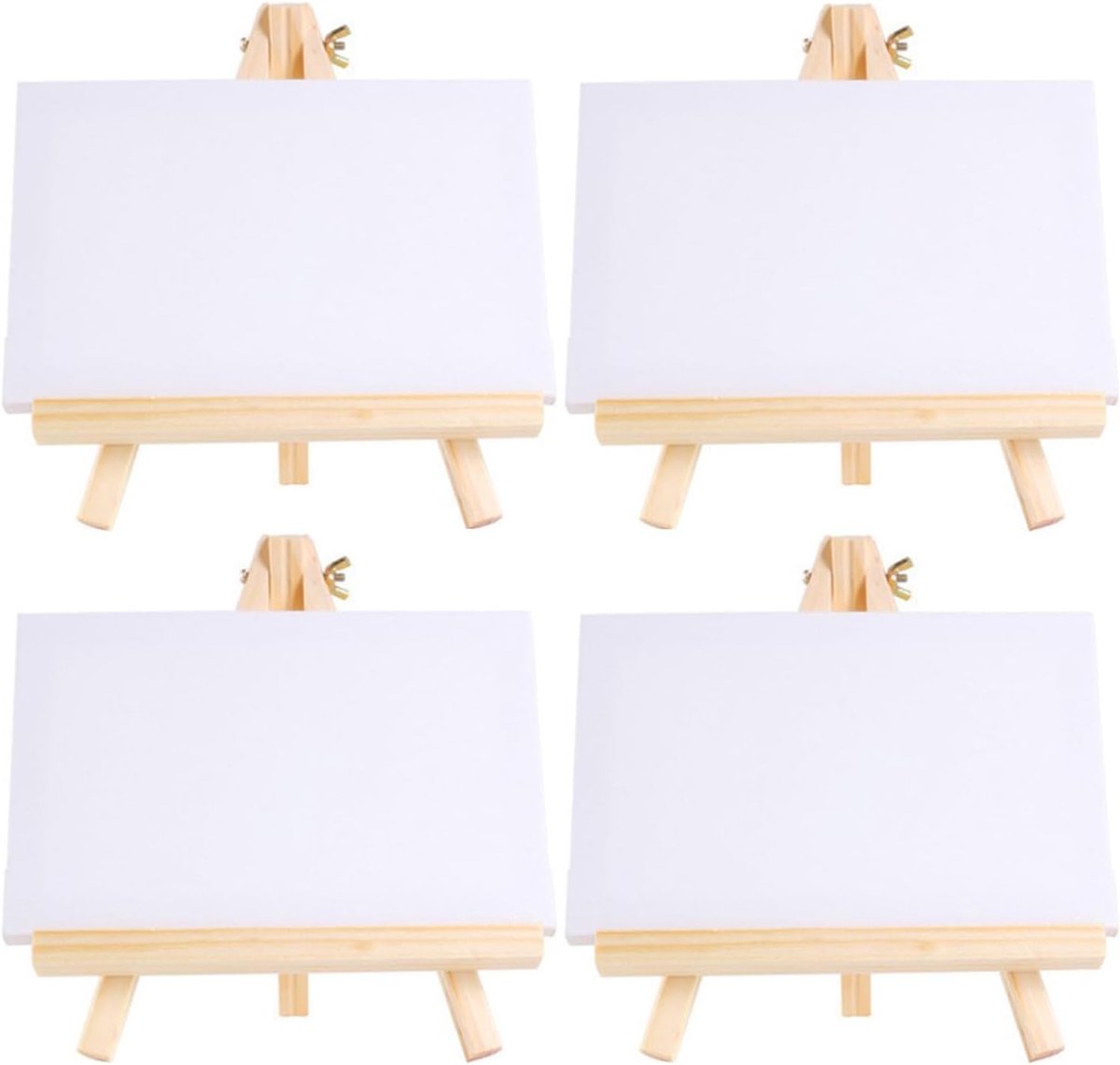 Set van 4 Houten Tafelezels voor Creatieve Decoratie - Mini Schildersezels en Canvas 15 x 20 cm