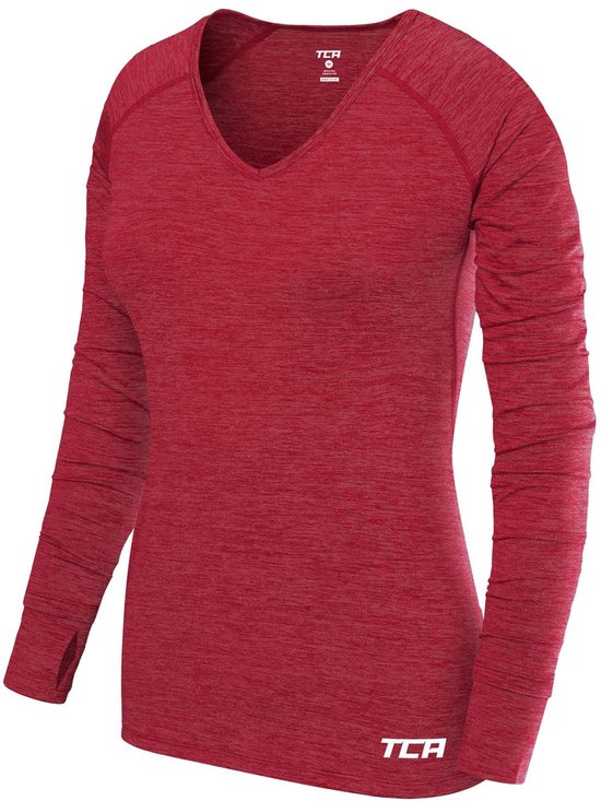 TCA Dames Elle Lange Mouw V-Hals Hardloop Top - Roze, L