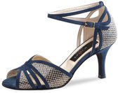 Nueva Epoca Donna Dansschoenen Dames voor Latin, Salsa, Kizomba, Tango, Bachata - Hoge Danshakken - 8 cm hak - Navy/Goud - Suede zool - Luxe Danshakken - Nueva Epoca - Blauw - 34
