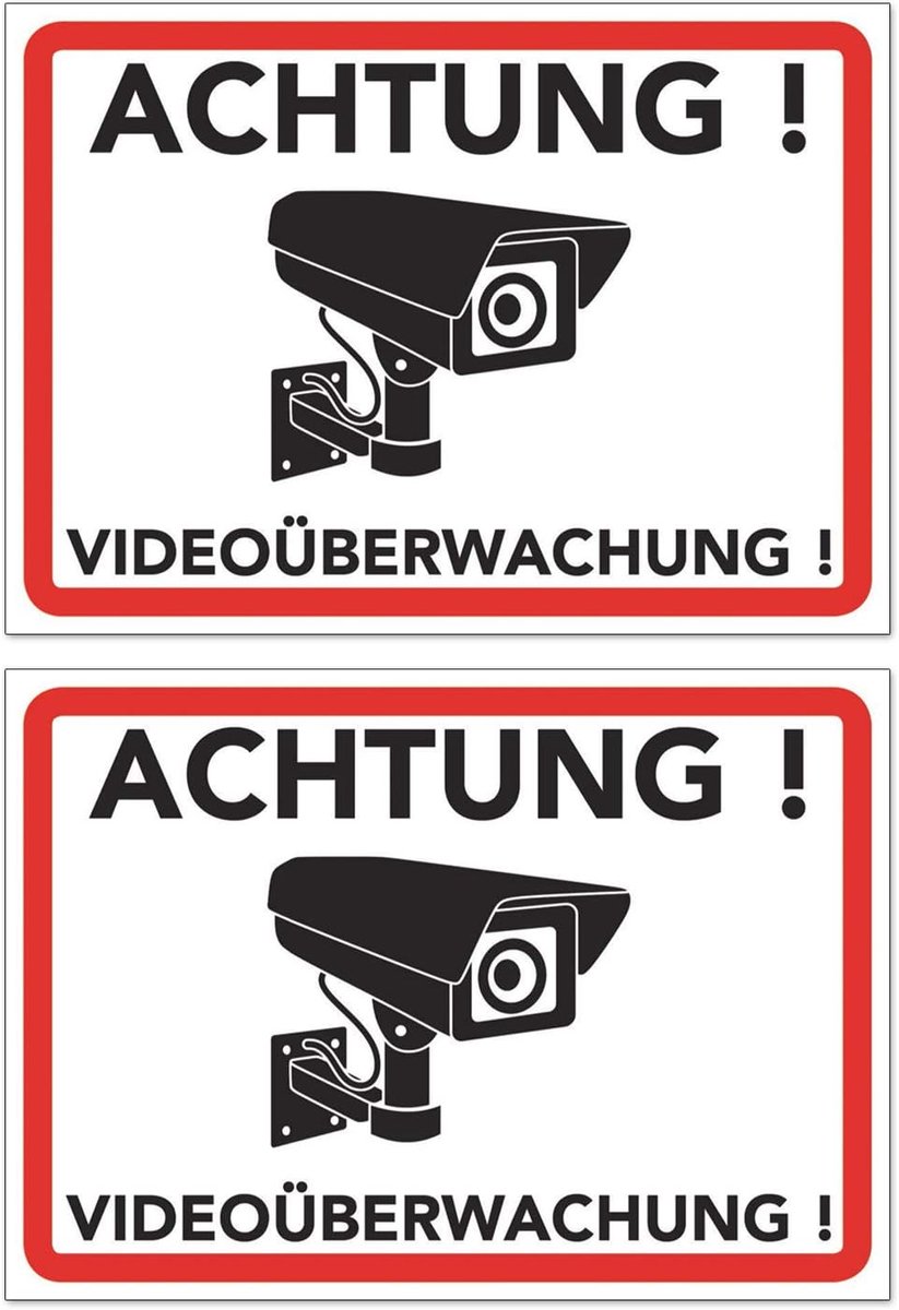 Waarschuwingsbord Videobewaking 20 x 15 cm - Set van 2 - Duidelijke Aanduiding voor Camera Surveillance