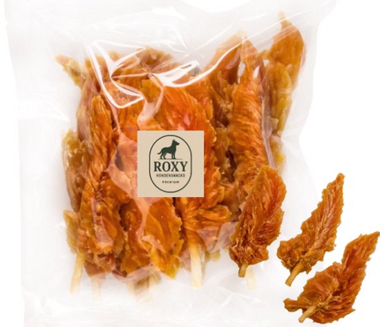 Roxy Kip Vlaggen 25 stuks - 15 cm - Kipfilet - Runderhuid - Hondensnacks -Kauwsticks - Kauwstaafjes - Kauwsnack - Kauwbot - Buffelhuid - Gedroogd Vlees - Hond - Puppy