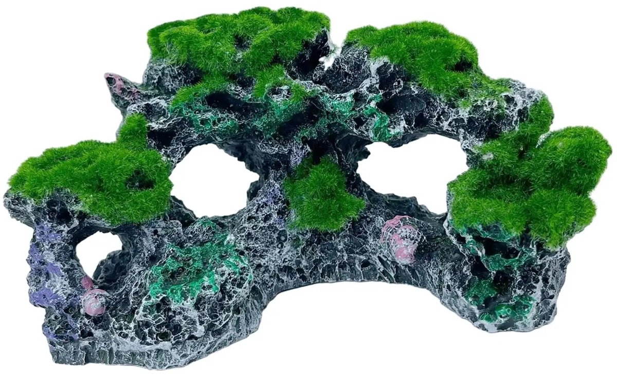 WiseGoods Premium Aquarium Decoratie Rots - Natuurlijke Schuilplek - Grot 16x8x9CM - Versiering - Voor Aquariums - Zwart-Groen