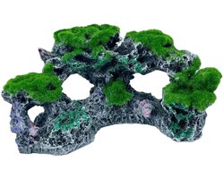 WiseGoods Premium Aquarium Decoratie Rots - Natuurlijke Schuilplek - Grot 16x8x9CM - Versiering - Voor Aquariums - Zwart-Groen
