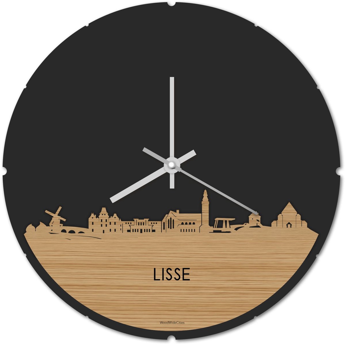 Skyline Klok Rond Lisse Bamboe hout - Ø 44 cm - Stil uurwerk - Wanddecoratie - Meer steden beschikbaar - Woonkamer idee - Woondecoratie - City Art - Steden kunst - Cadeau voor hem - Cadeau voor haar - Jubileum - Trouwerij - Housewarming -