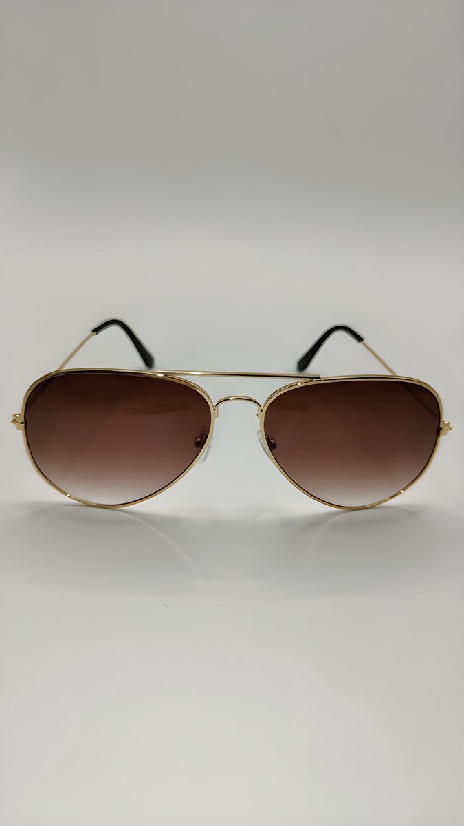 Aviator Piloten Heren Dames Zonnebril Goud Metaal - Licht Bruine mat glazen — afbeelding 2