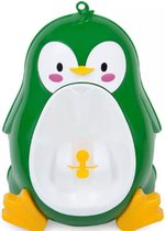 Plaspotje als urinoir uitgevoerd en verkleed als kleurrijke pinguin - Groen