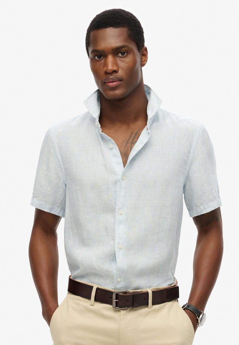 Superdry Vacation Linnen SS Overhemd Heren Blauw