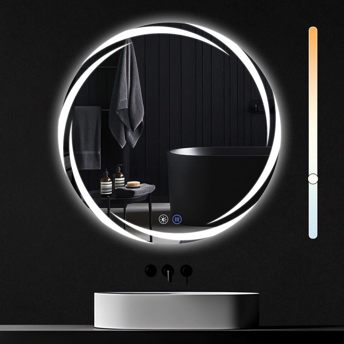 NETTLIFE Badkamerspiegel met LED Verlichting - Nikkel - Dimbaar - LED badkamerspiegel 80cm - IP44 Wandspiegel met touch switch - 3 LED standen