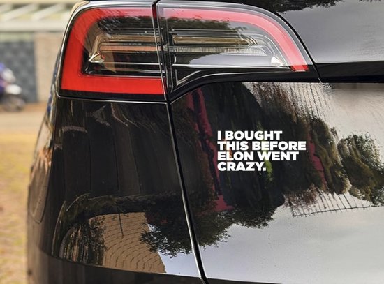 Autocollant Witte JuJa Commerce® « J'ai acheté ça avant qu'Elon ne devienne fou » | 13 x 6,5 cm | Autocollant de voiture drôle | Solide et résistant aux intempéries
