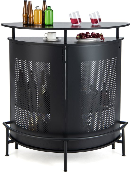 COSTWAY Bartafel keuken, aanrecht met opbergruimte en voetensteun, bar met metalen frame, verstelbare poten, 110,5 x 48 x 112,5 cm, zwart