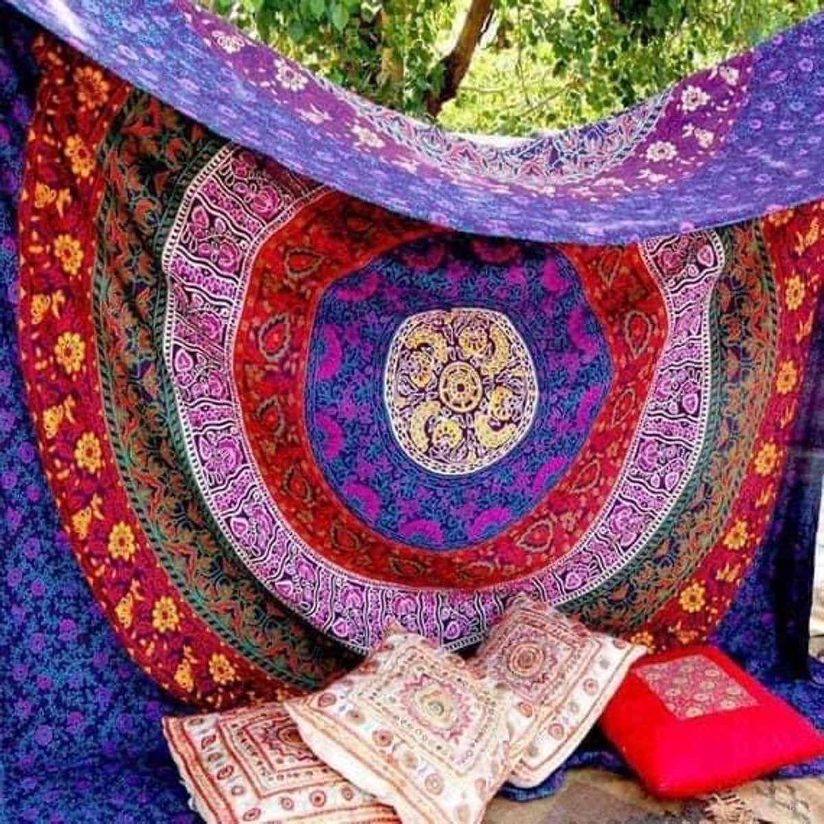 Bohemida - XXL Groot Vakantie Strandlaken -tweepersoons 220x235cm Ibiza Strandkleed - 100% Katoen - Multi Mandala- Sneldrogende Strandlakens