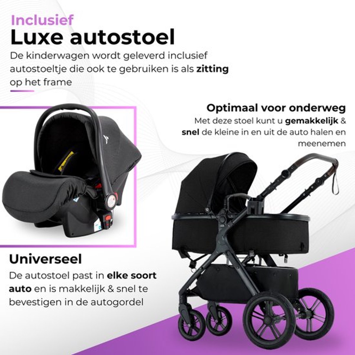 Lunola Mira X1 Kinderwagen 3-in-1 met Autostoel - Zwart - afbeelding 3