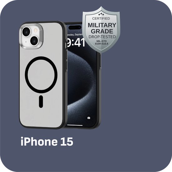 Étui Cazy pour iPhone 15 - Qualité militaire - compatible Magsafe - Zwart
