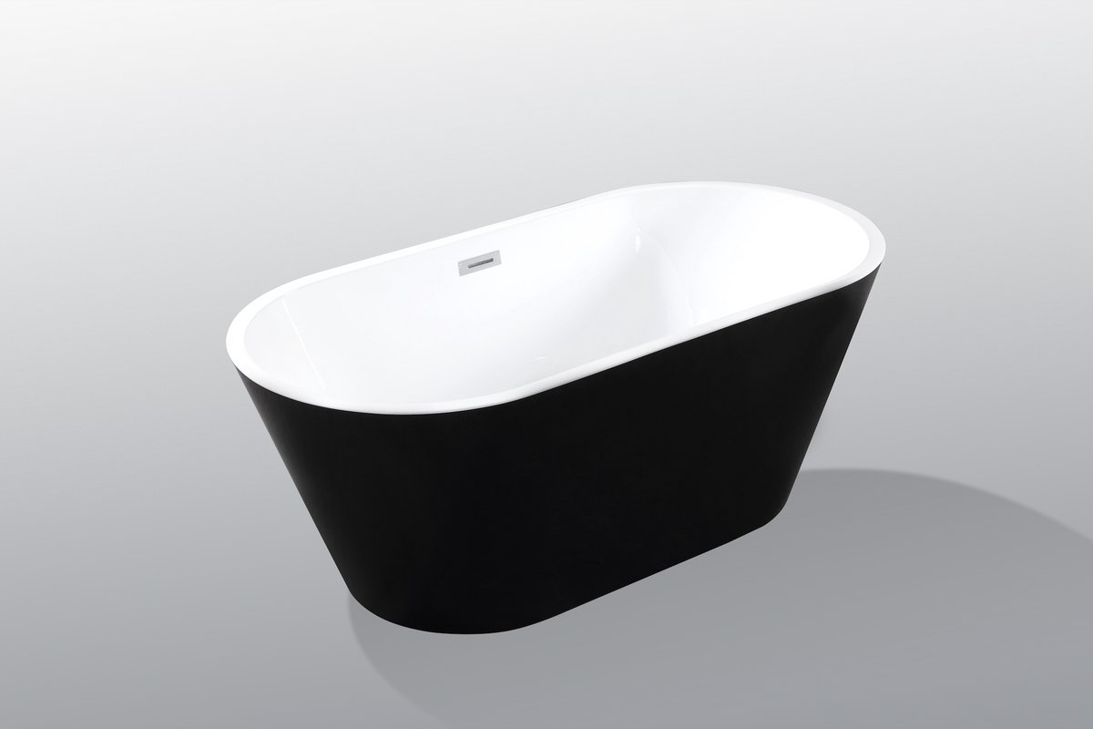 Design WEBO Vrijstaand ligbad - Lina - 180x80x58 cm - Glasvezelversterkt Acryl - Mat Zwart - Inclusief Waste en Overloop