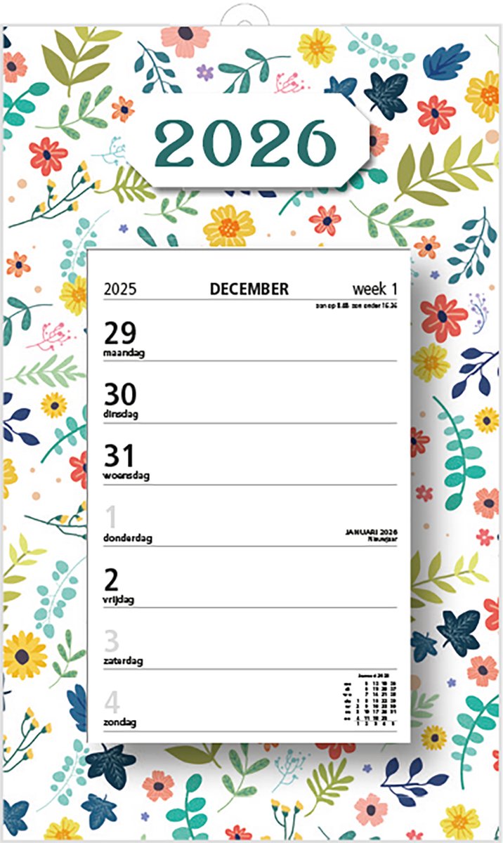 MGPcards - Week Scheurkalender 2026 - Week begint op maandag - 21 x 34 cm - Bloemen - Wit