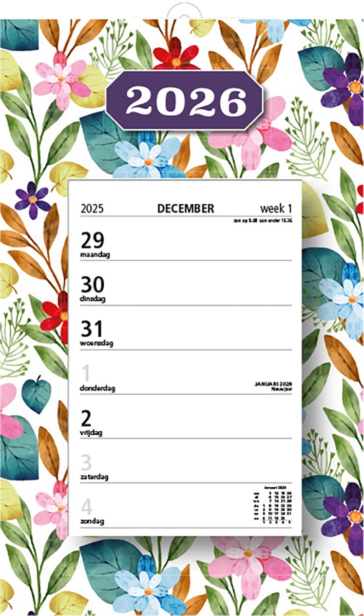 MGPcards - Week Scheurkalender 2026 - Week begint op maandag - 21 x 34 cm - Bloemen - Kleur