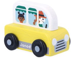 Janod Cross Roads - Houten Busje - Klein, Makkelijk Te Hanteren Geel Busje - Stimuleert De Fijne Motoriek En Fantasie - Geschikt Vanaf 1 Jaar