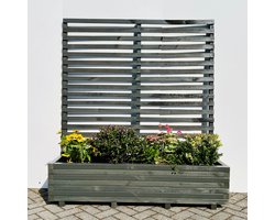 AMISHOUT - SET - Plantenbak met wielen en klimrek 150x40x40 (180) cm - antraciet | bloembak buiten op wielen