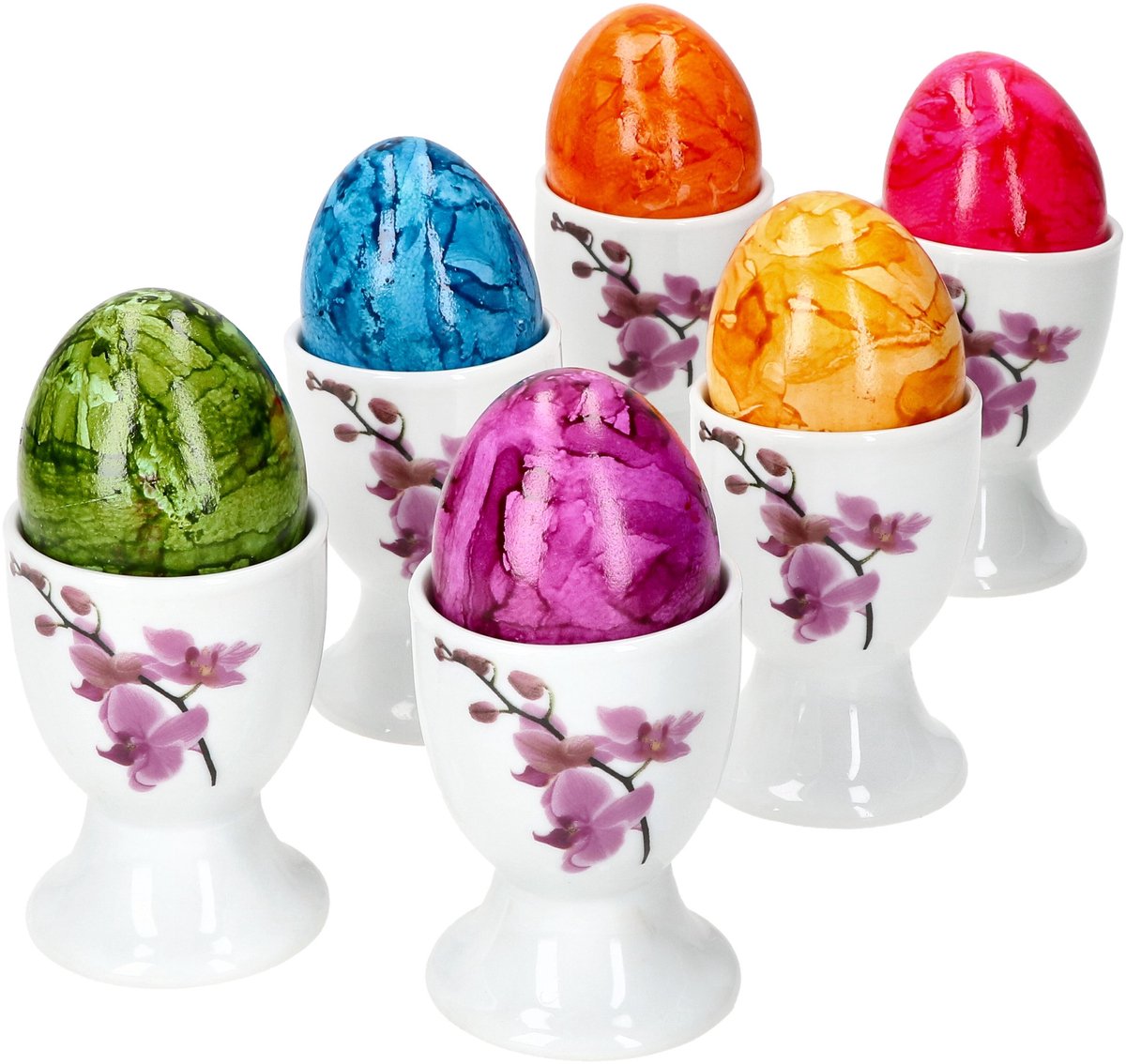 Set van 6 Kyoto eierdopjes 6 personen paarse orchideeën - 6 x eierdopjes