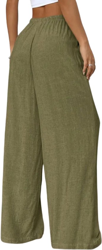 Nivard Linnen Broek Dames - Zomerbroek - Volwassenen - Lange Broek - Pantalon - Strandbroek - Zomer - Ibiza Stijl - Olijf - Maat S