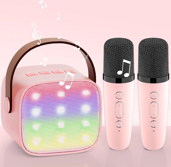 Foto: Lzwintrading karaoke microfoon voor kinderen bluetooth microfoon draadloos voor kind set met 2 microfoons multicolor lichteffecten speelgoed 3 4 5 6 7 8 9 jaar voor jongens meisjes roze